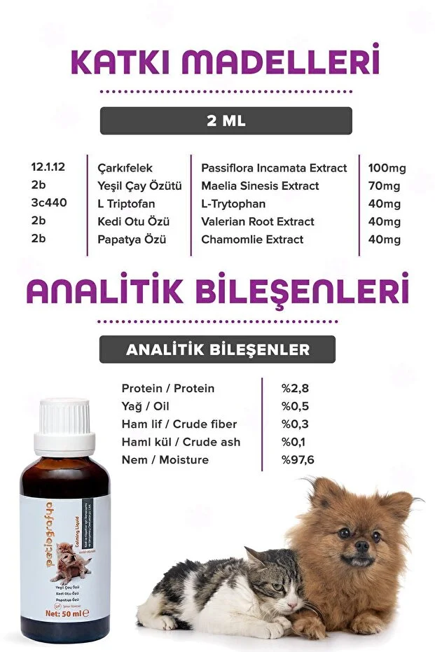 Kedi Ve Köpek Için %100 Doğal Sakinleştirici,relax, Rahatlatıcı, Antistres Şurup 50 ml