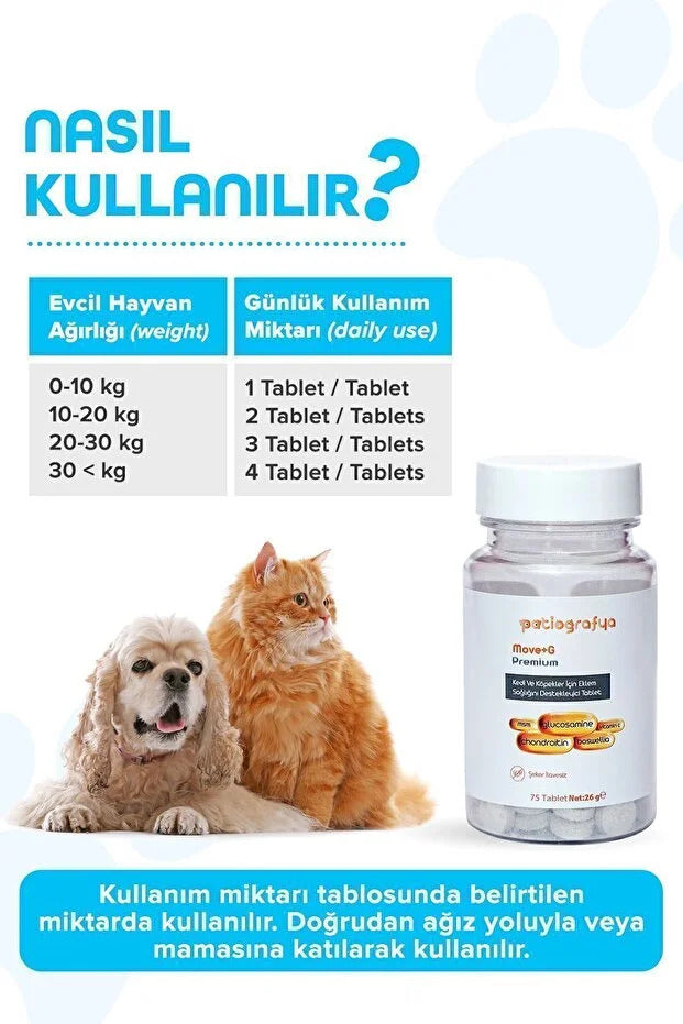 Premium Move G Glucosamine-Glukozamin Kedi Ve Köpek Için Eklem Sağlığını Destekleyici Tablet