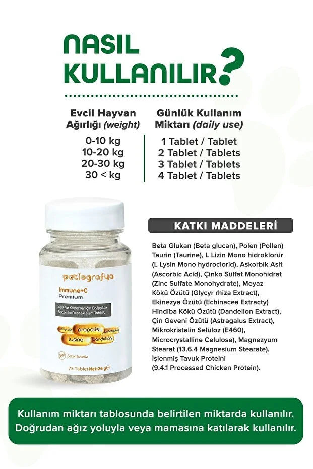 Premium Immune C Kedi Ve Köpek Için Bağışıklık Sistemini Destekleyen Tablet