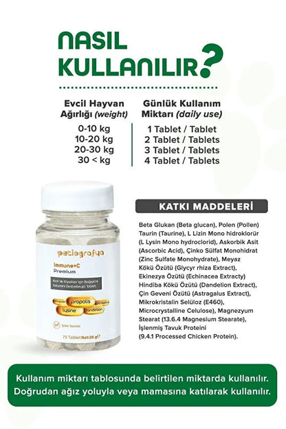 Premium Immune C Kedi Ve Köpek Için Bağışıklık Sistemini Destekleyen Tablet