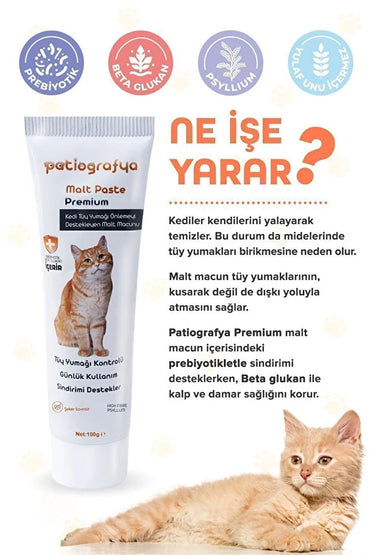 Premium Malt Paste 100.gr Kedi Tüy Yumağı Ve Kusma Önlemeyi Destekleyen Malt Macun
