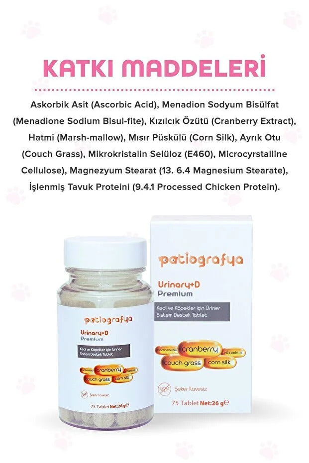 Premium Urinary+D Kediler ve Köpekler İçin Üriner Sistemi Destekleyici Tablet