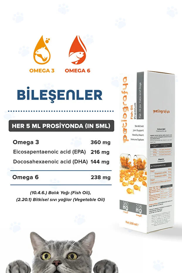 Premium Kedi Ve Köpek Için Omega 3 Ve 6 Içerikli Balık Yağı- Bağışıklık Sistemi Tüy Bakımı