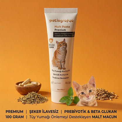 Premium Malt Paste 100.gr Kedi Tüy Yumağı Ve Kusma Önlemeyi Destekleyen Malt Macun