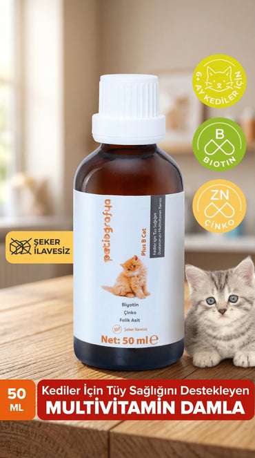 Plus B Kediler Için Tüy Dökümünü Azaltan, Besleyen Tüy Sağlığı Damlası Kedi Tüy Döküm Önleyici 50 ml